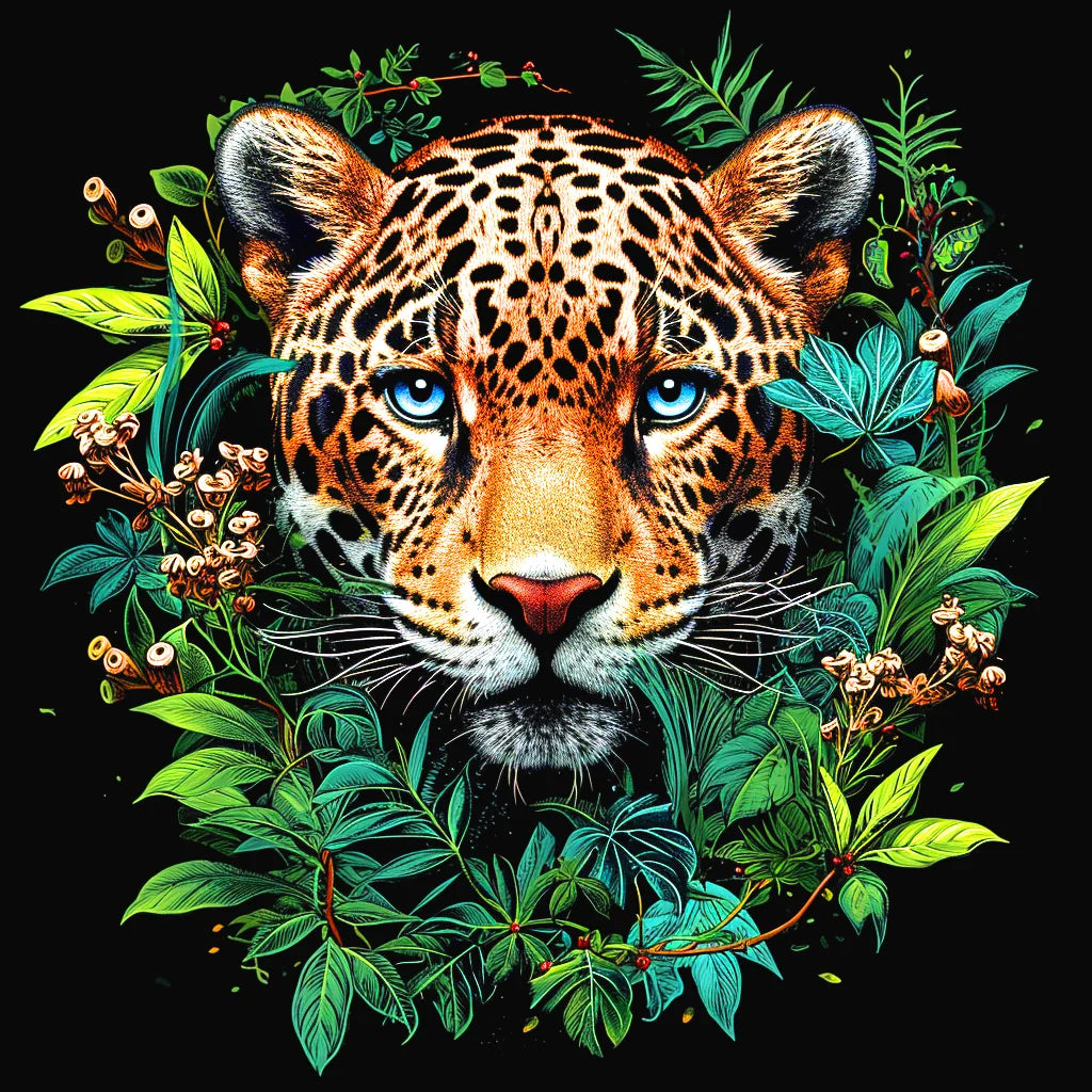 Blueeye Leopard And Leaves Diamond Art Kit