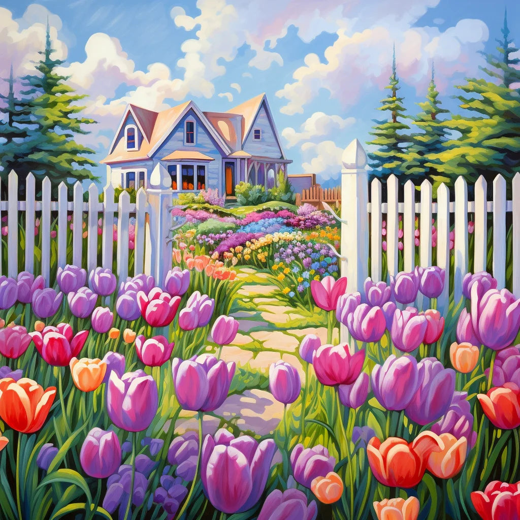 Picket Fence Tulip Garden Home Diamond Art Kit