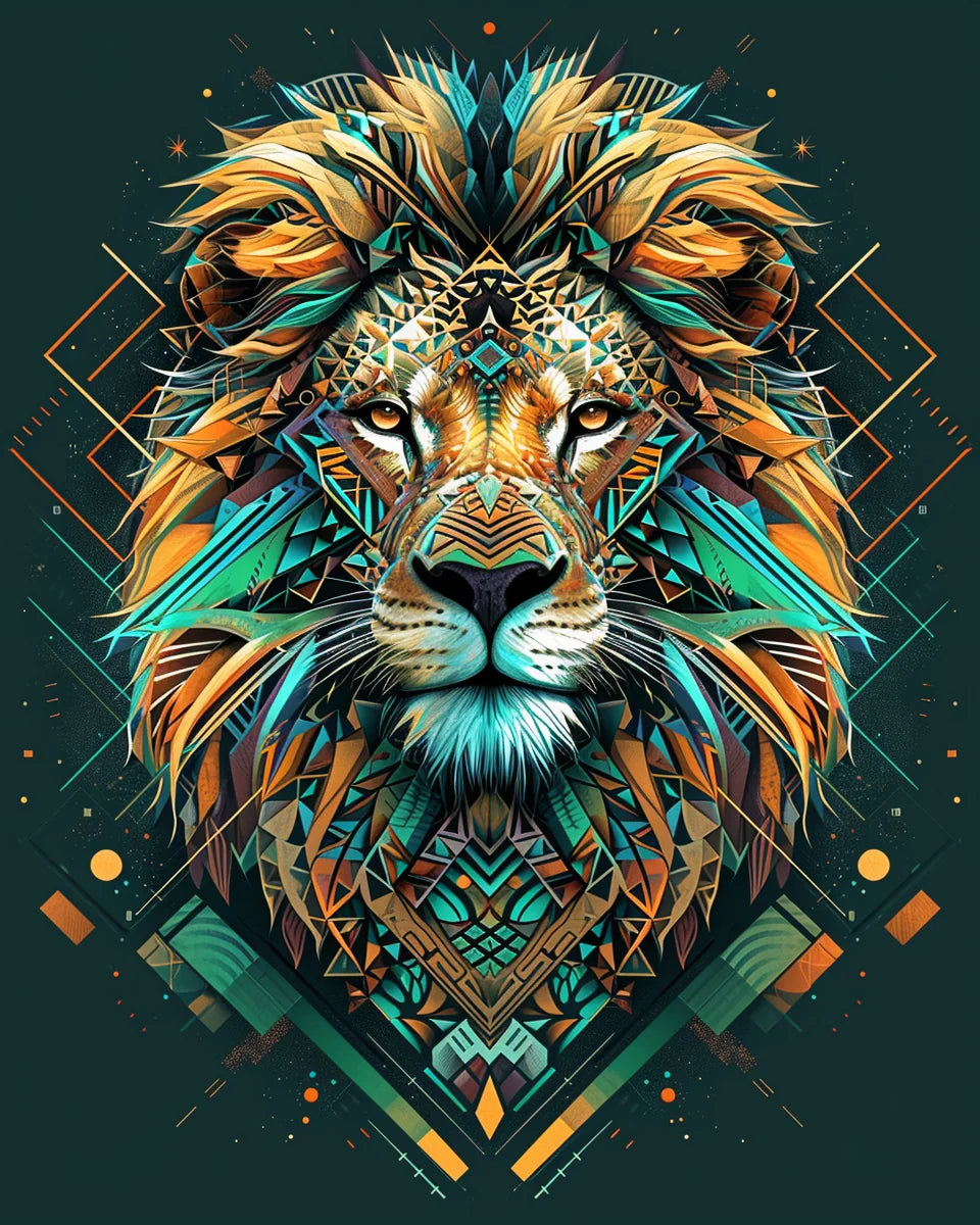 Green Gold Abstract Lion Diamond Art Kit