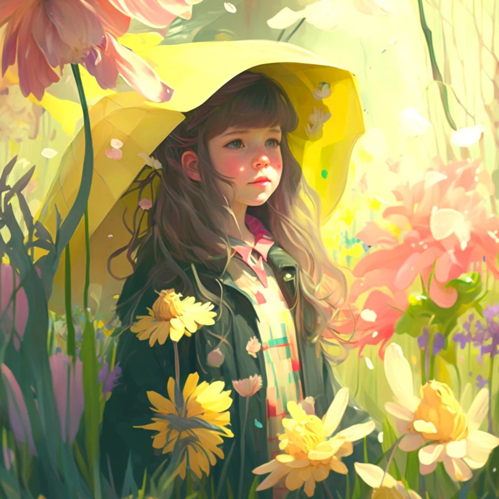 Spring Flowers Girl Diamond Art Kit