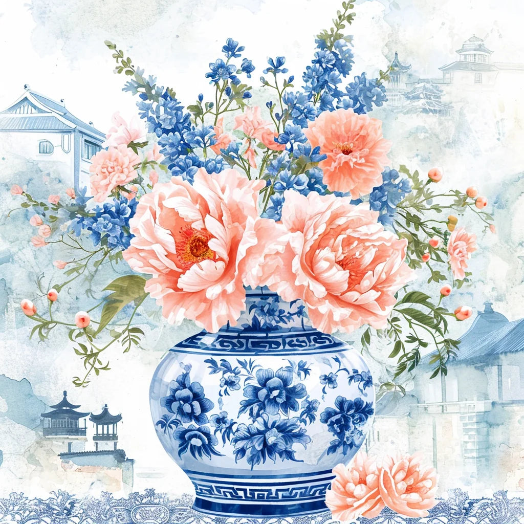 Blue Chinese Vase Flowers Diamond Art Kit