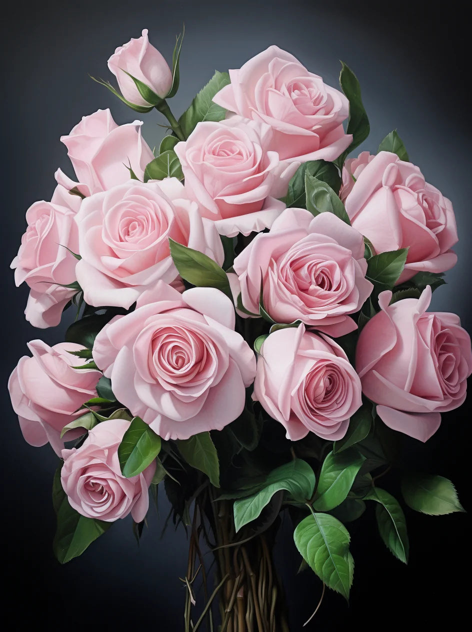 Long Stemmed Pink Roses Diamond Art Kit