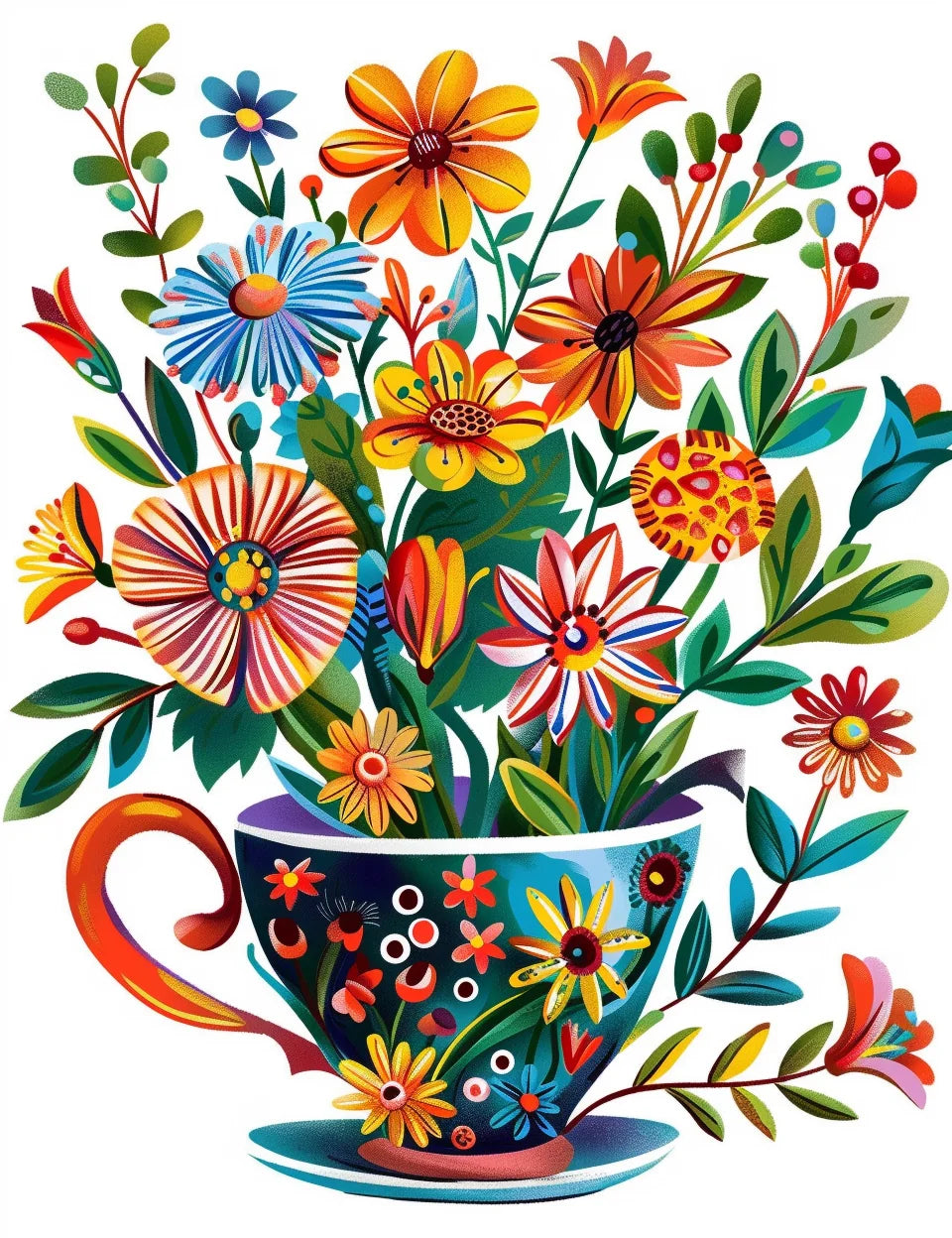 Flowery Teacup And Flowers Diamond Art Kit
