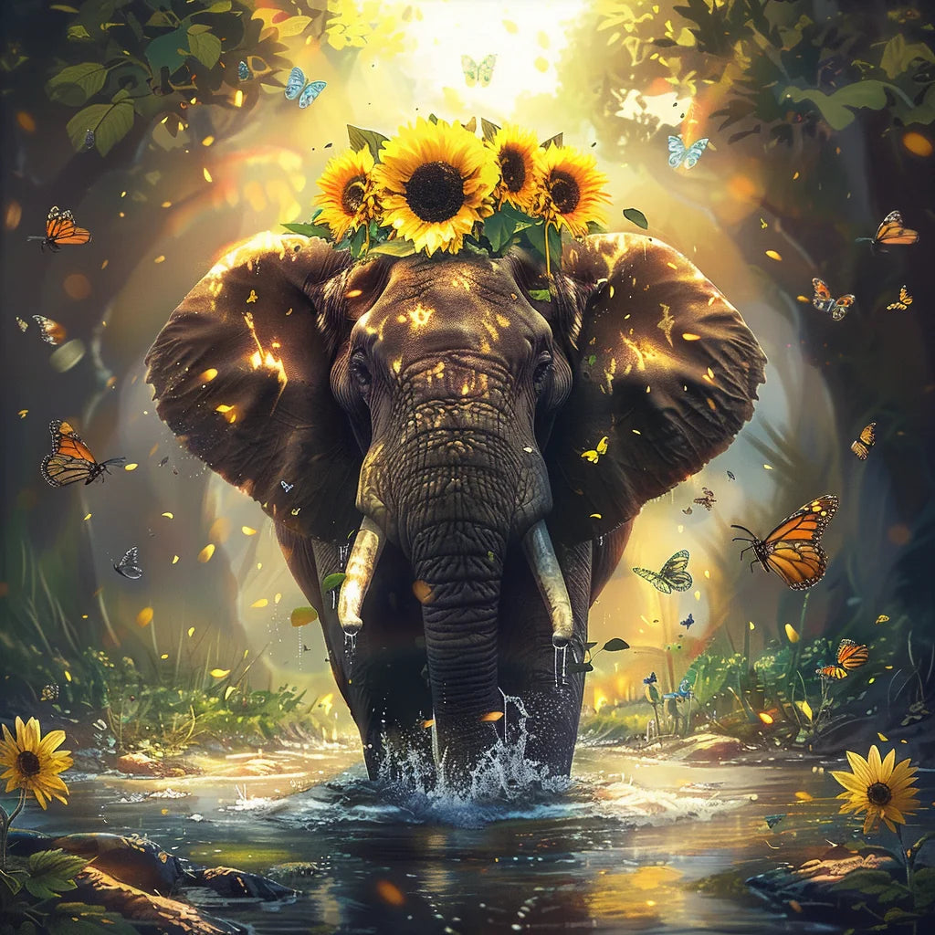 Jungle Light Flower Elephant Diamond Art Kit