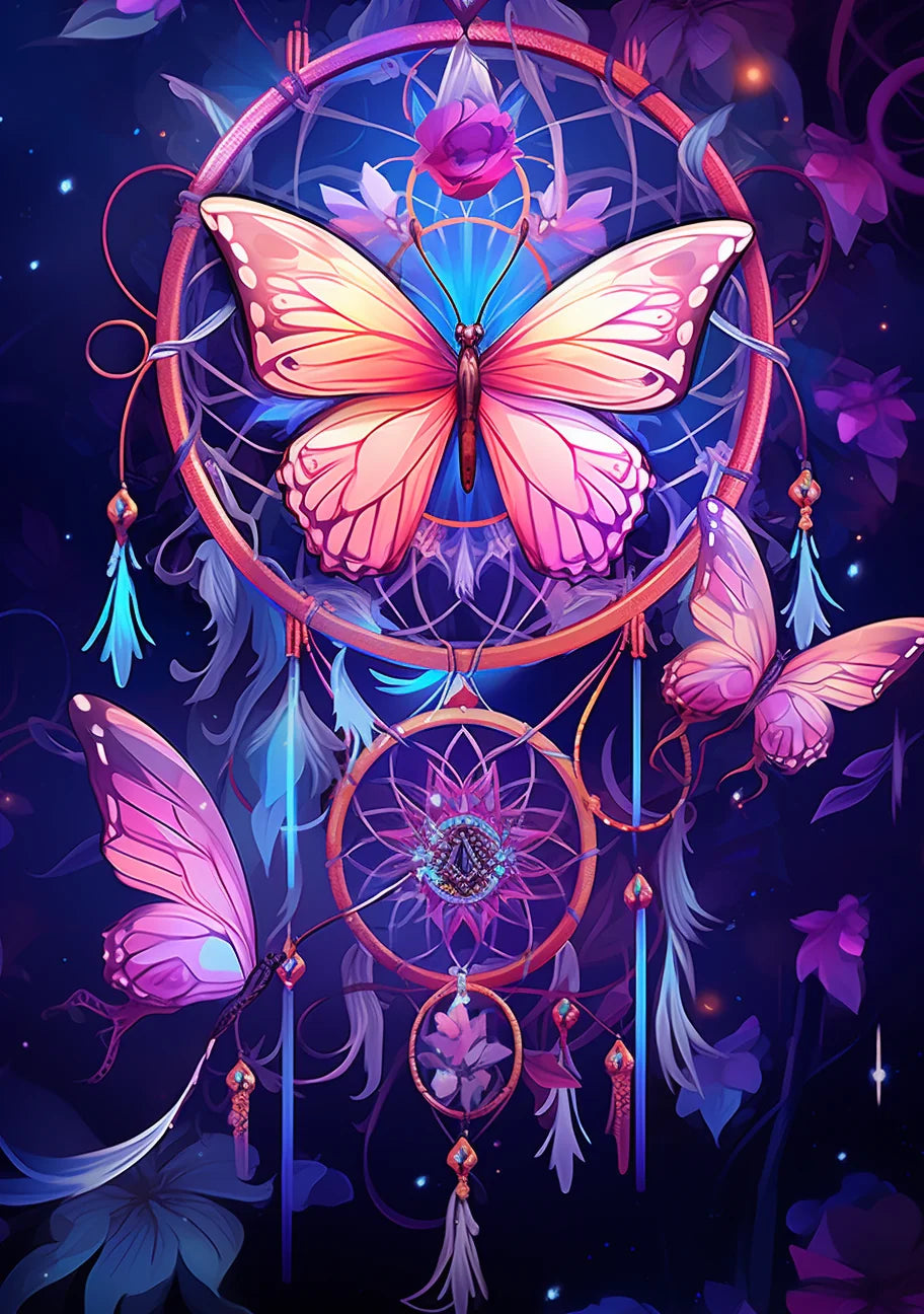 Pink And Yellow Butterfly Dreamcatcher Diamond Art Kit