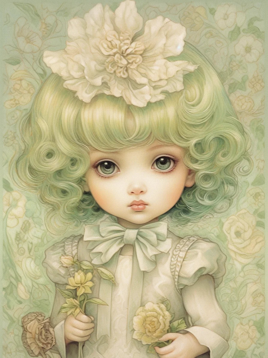 Green Hair Little Girl Diamond Art Kit