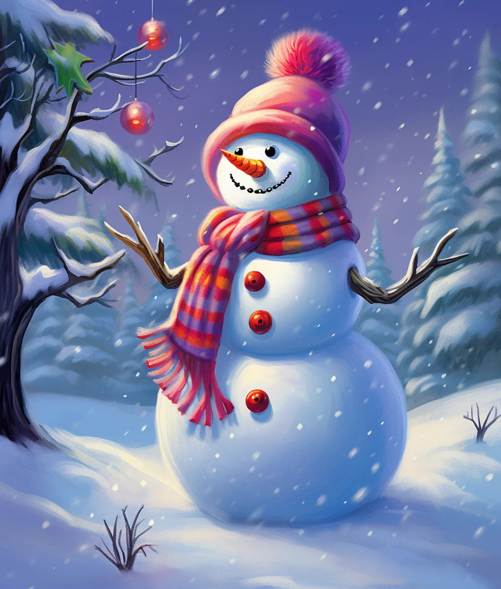 Two Red Ornaments Snowman Diamond Art Kit