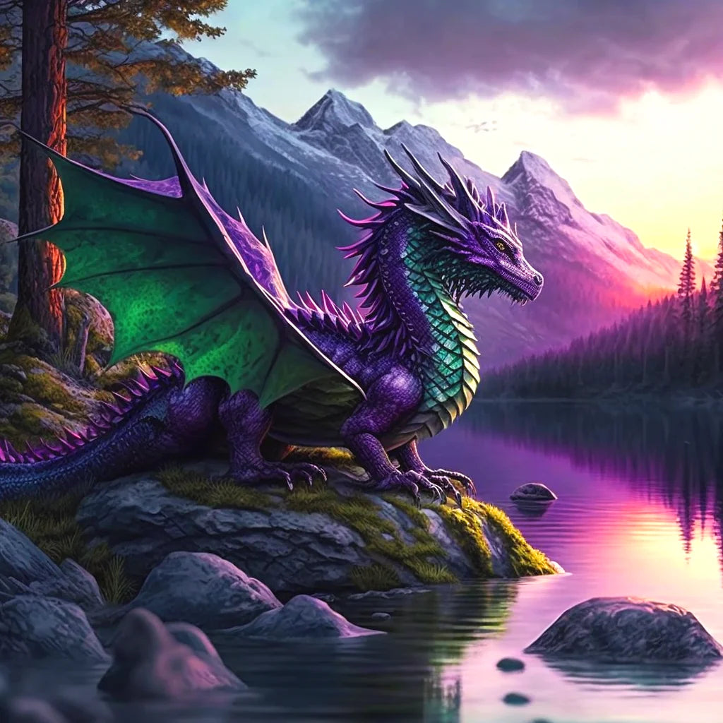 Purple Green Dragon Diamond Art Kit