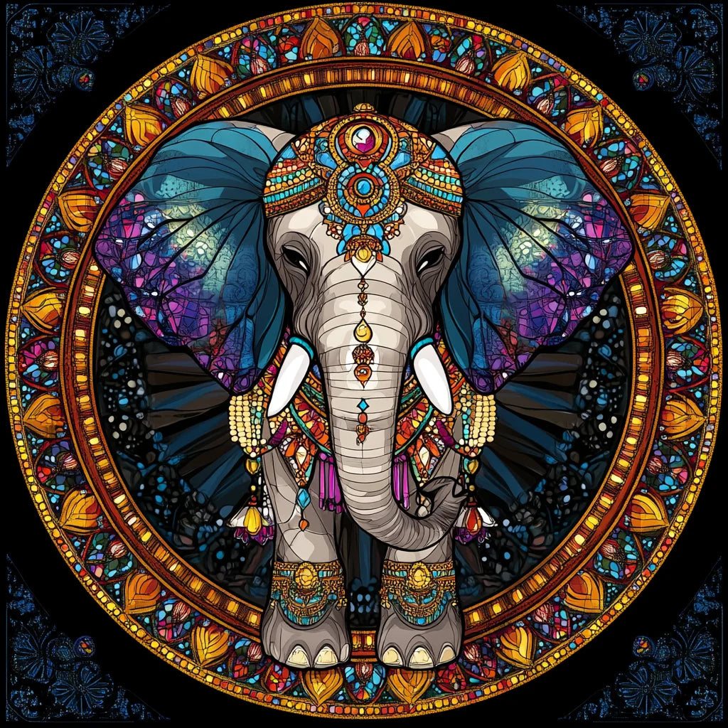 Blue Purple Ear Elephant Circle Diamond Art Kit
