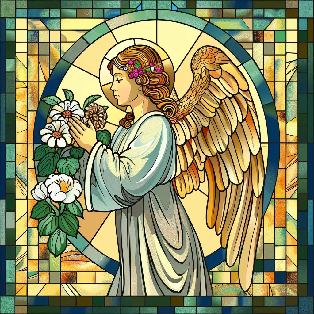 White Flower Abstract Angel Diamond Art Kit