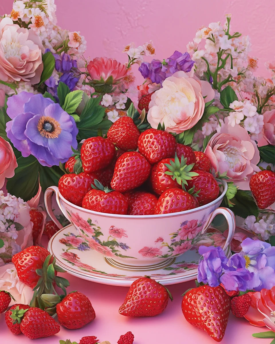Strawberries And Flowers Cup Diamond Art Kit