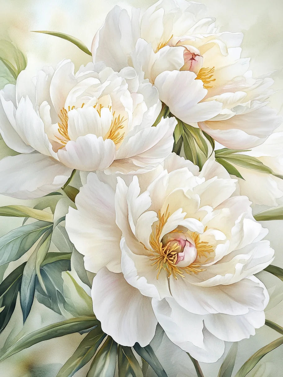 Three White Peonies Diamond Art Kit