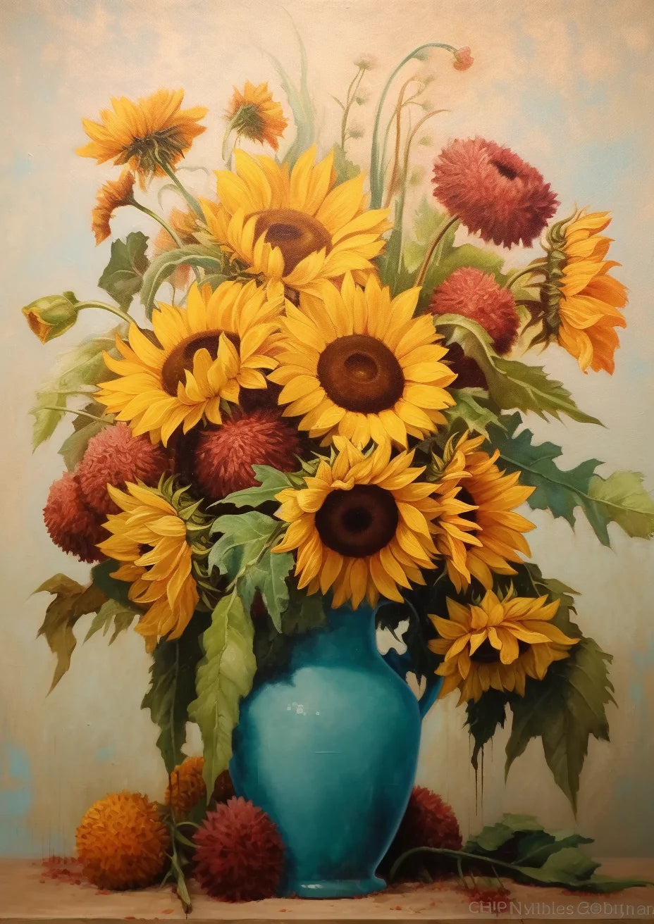 Green Vase Sunflowers Diamond Art Kit