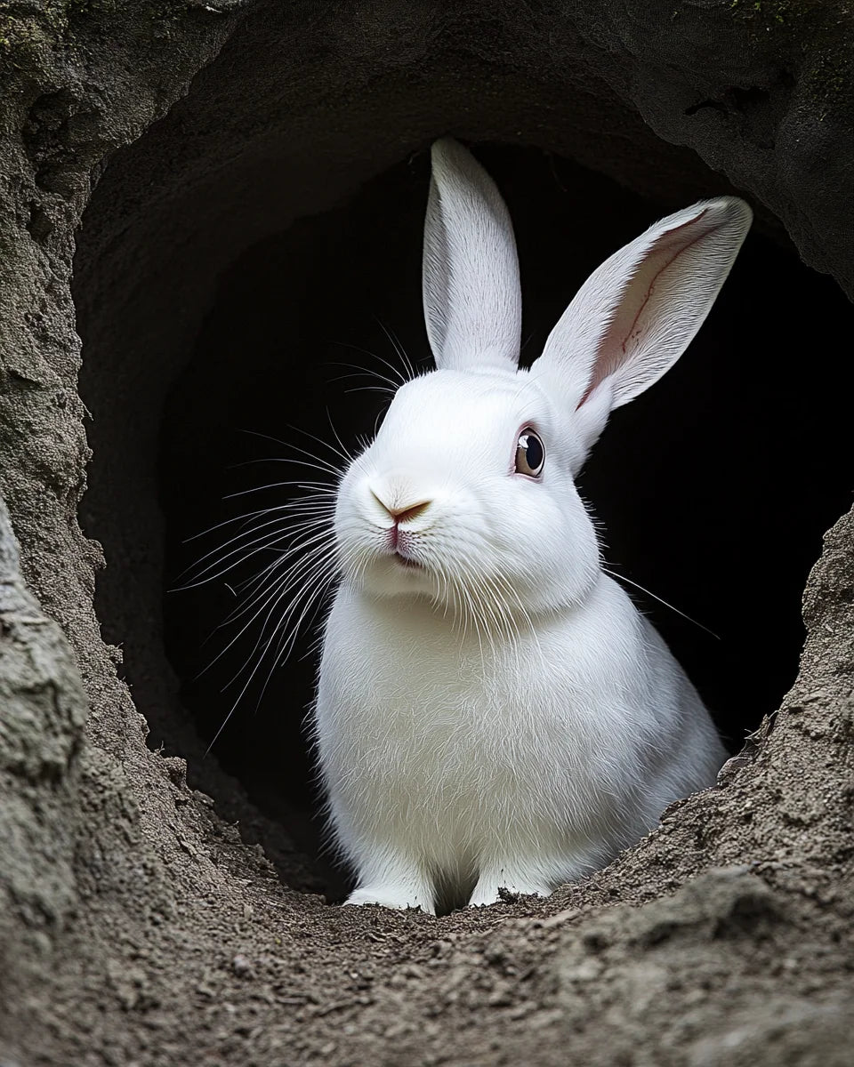 White Rabbit Peeking Burrow Diamond Art Kit