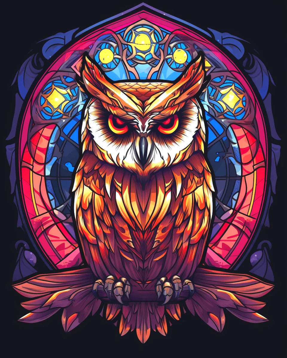 Brown Glaring Abstract Owl Diamond Art Kit