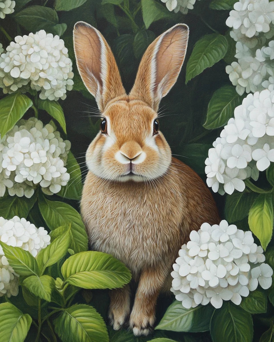White Flower Rabbit Diamond Art Kit