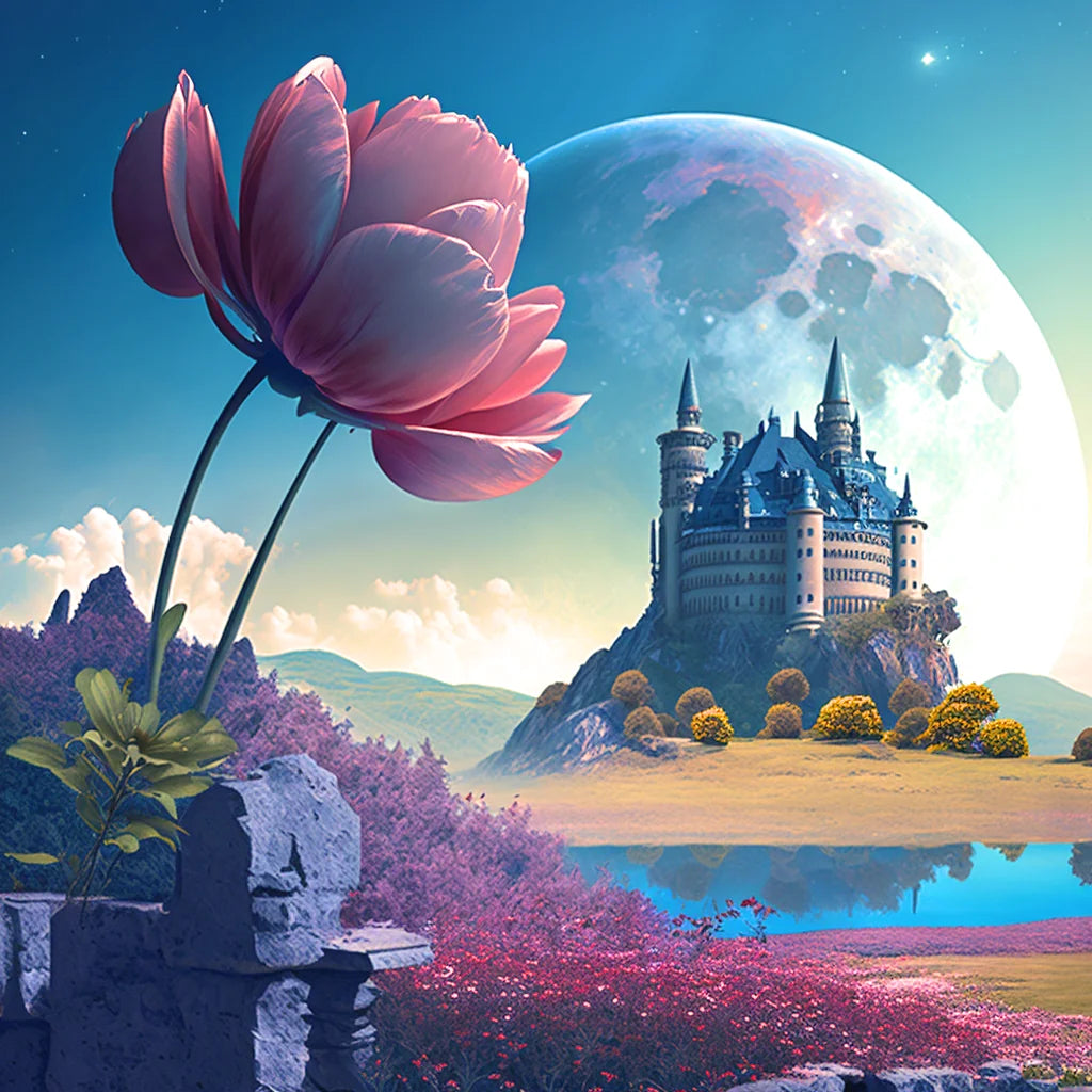 Blue Top Castle Moon Diamond Art Kit