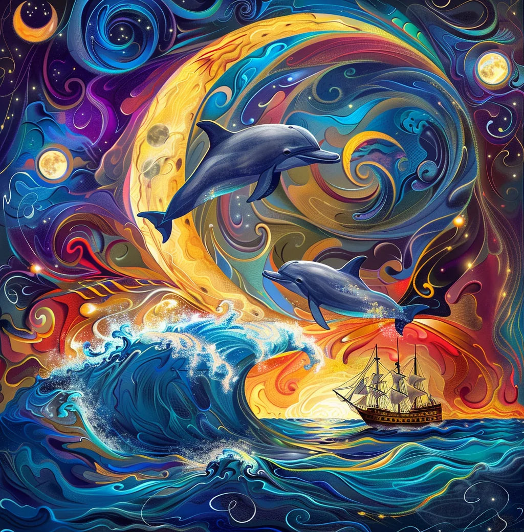 Abstract Sky Dolphins Ship Diamond Art Kit