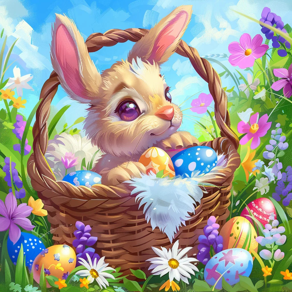 Cute Eye Rabbit Easter Basket Diamond Art Kit