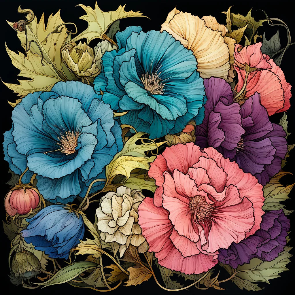 Group Of Colorful Peonies Diamond Art Kit