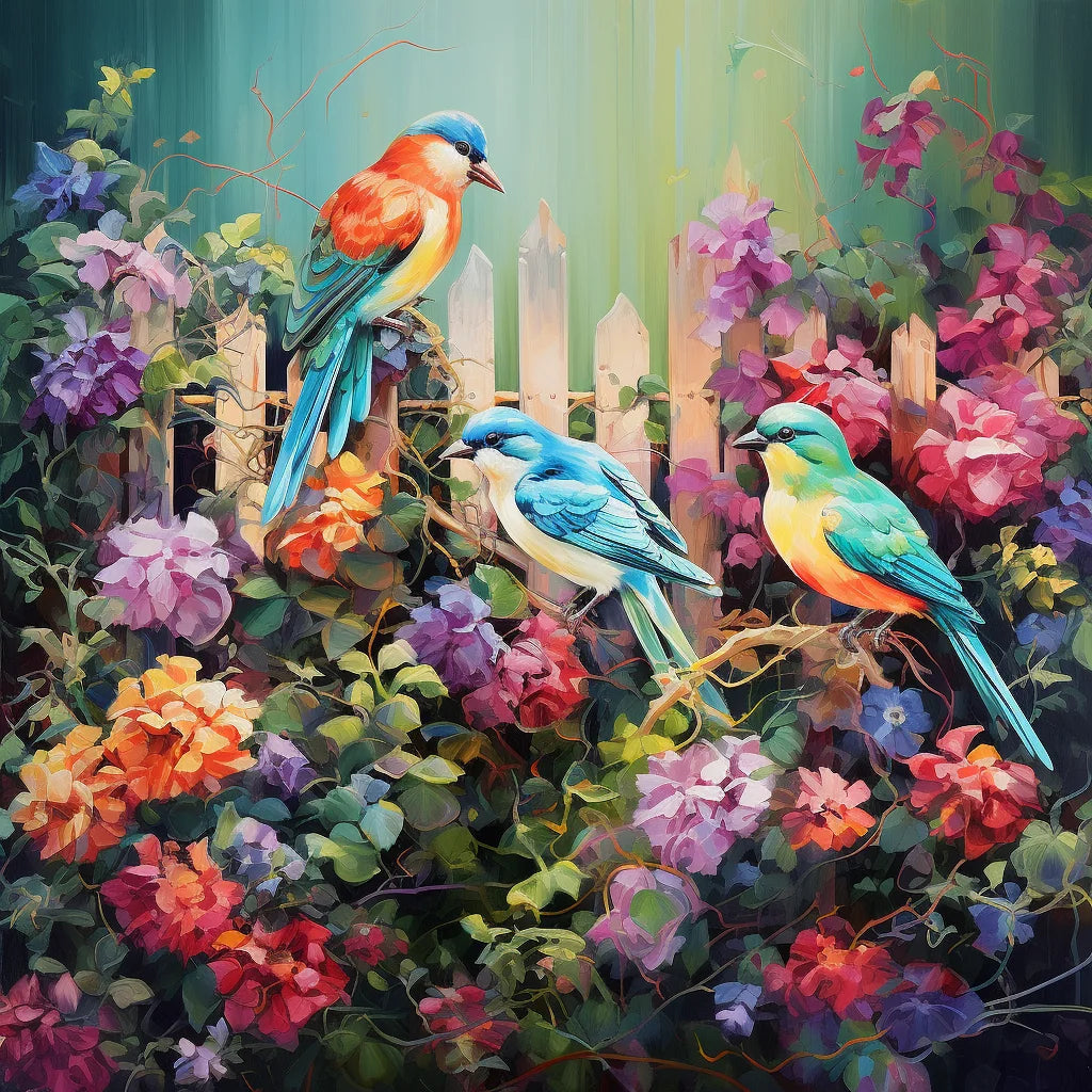 Picket Fence And Three Birds Diamond Art Kit