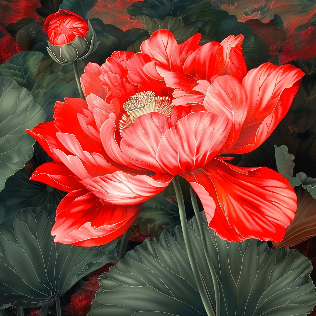 Red Open Flower Diamond Art Kit