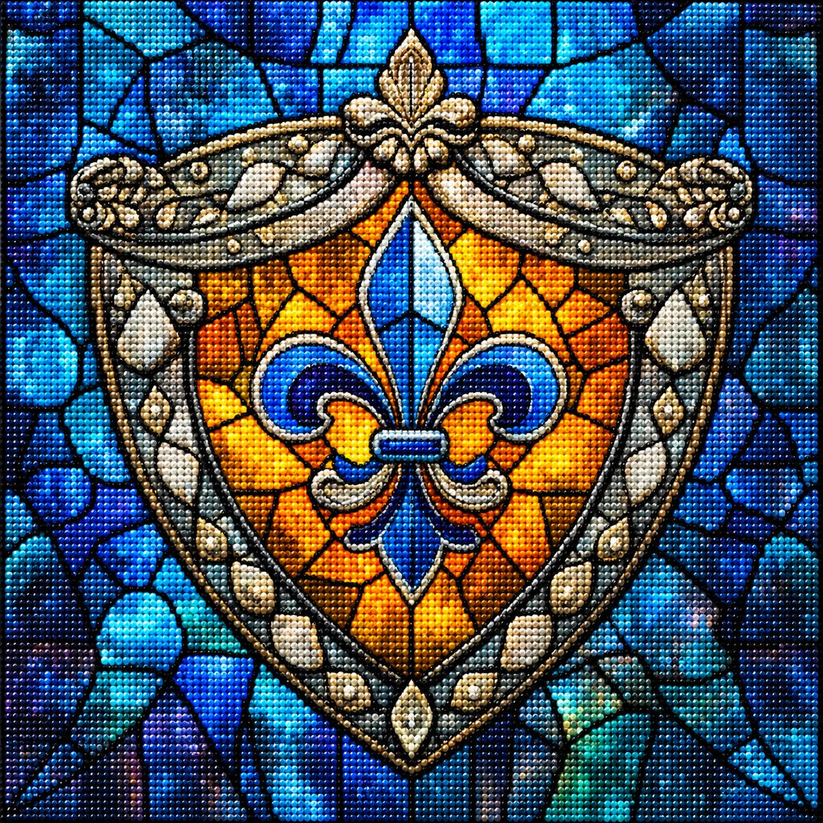 Blue Fleur De Lis Shield Diamond Art Kit