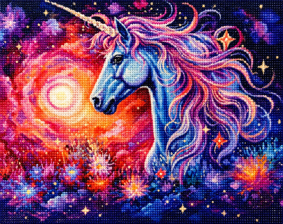 Orange Sun Blue Unicorn Diamond Art Kit