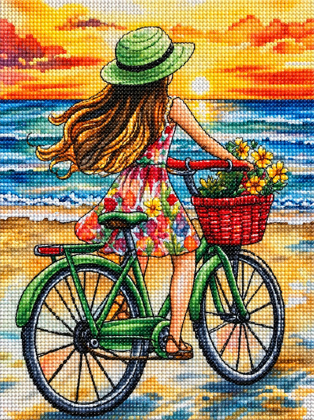 Green Beach Bike Girl Diamond Art Kit