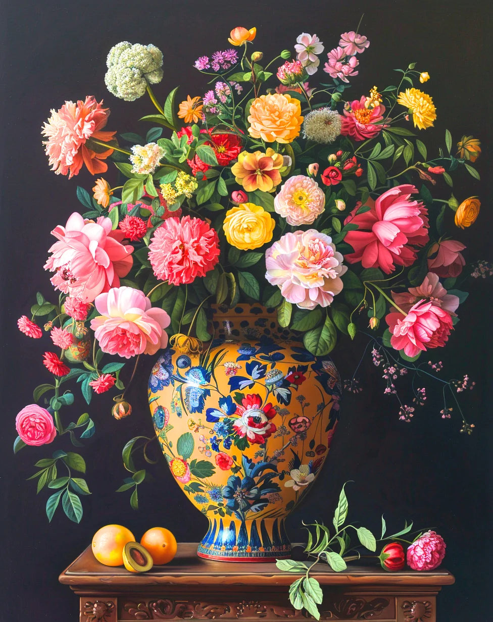 Yellow Pattern Vase Of Flowers Diamond Art Kit