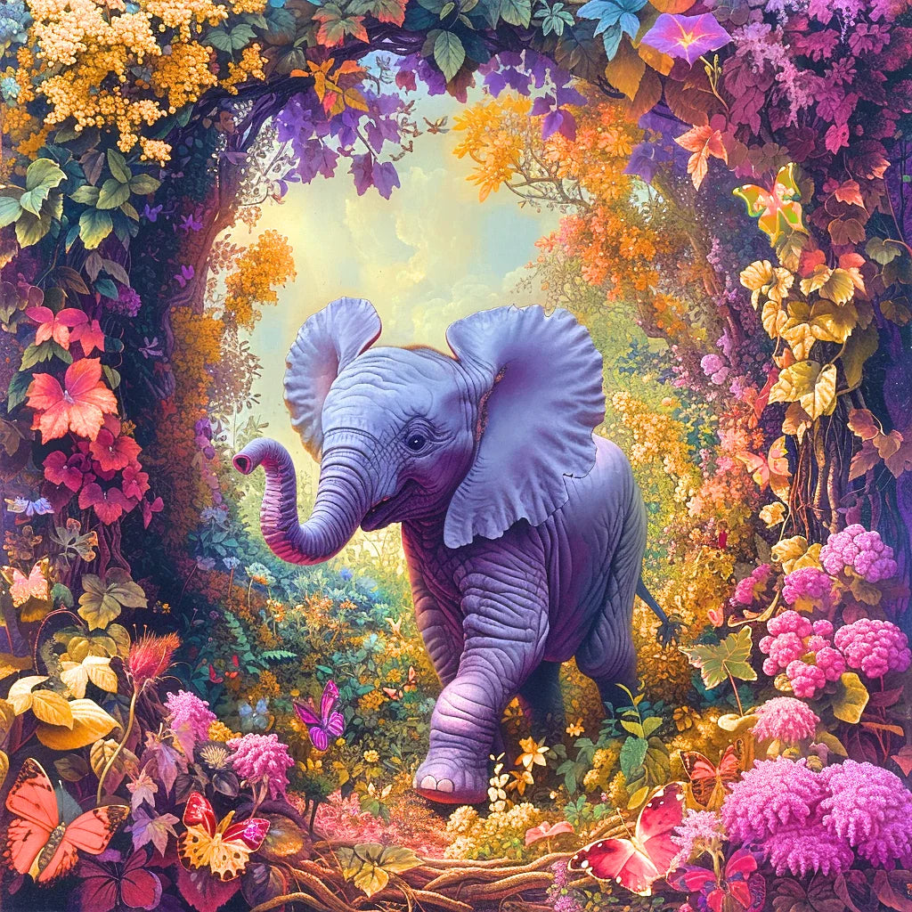 Little Elephant In Flowers Diamond Art Kit