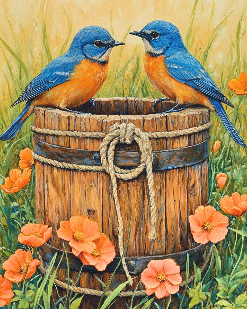 Wooden Bucket Bluebirds Diamond Art Kit
