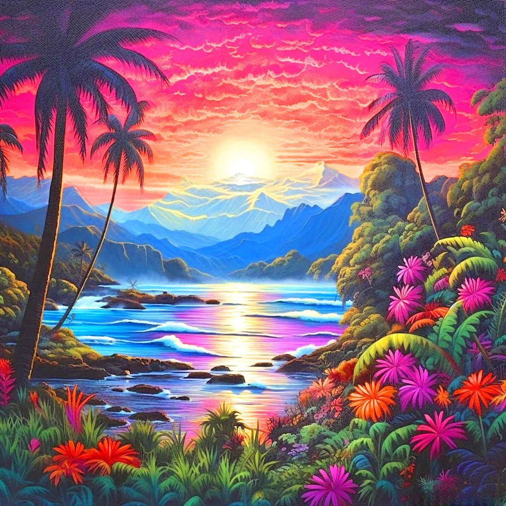Mountain Sunset Tropical Paradise Diamond Art Kit