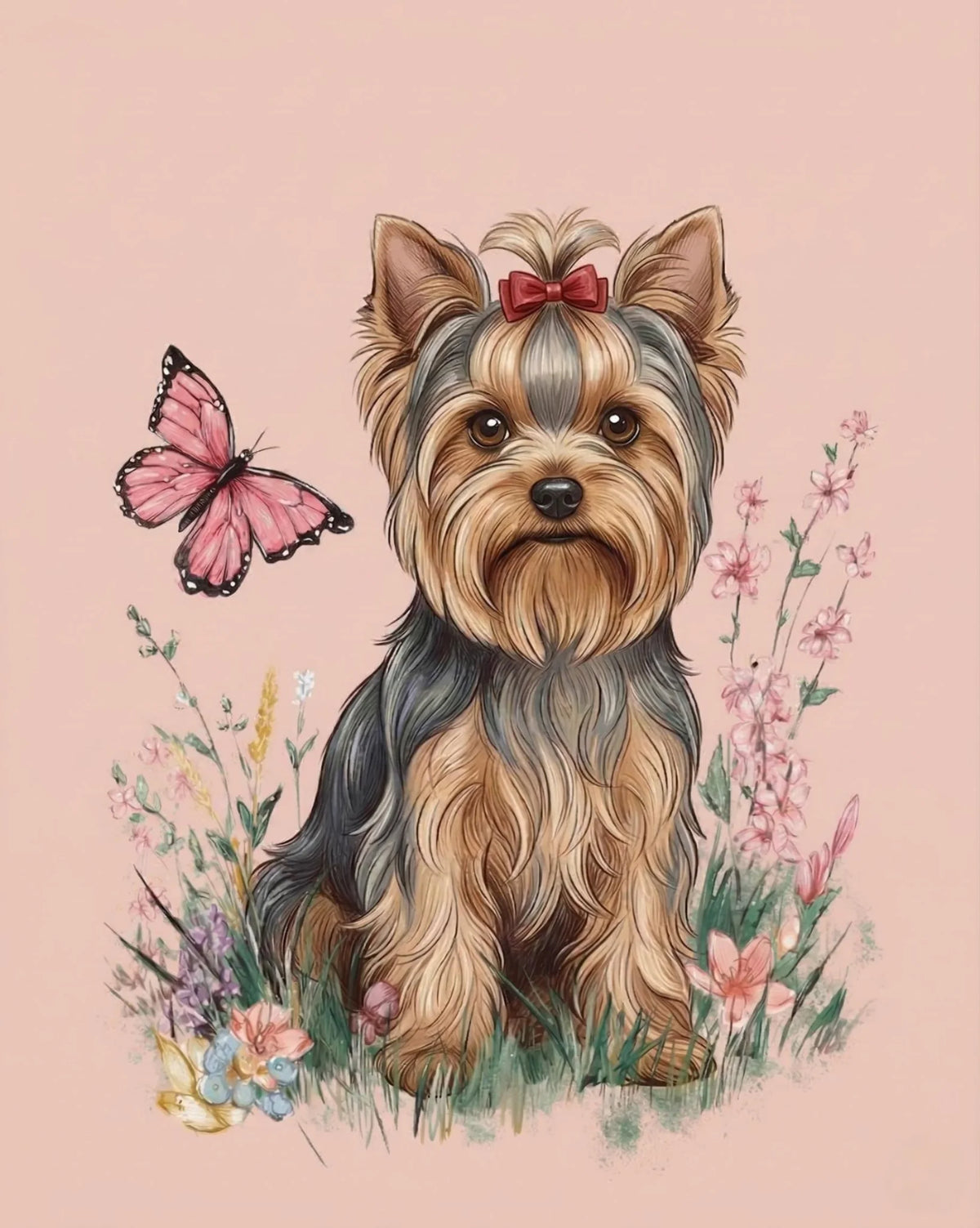 Pink Butterfly Yorkshire Terrier Diamond Art Kit