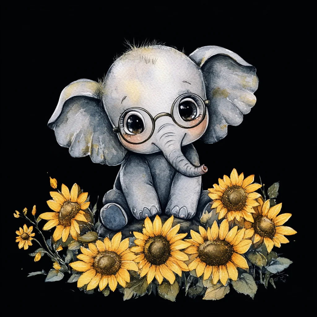 Baby Elephant On Sunflowers Diamond Art Kit