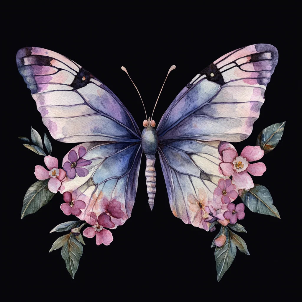 Bigeye Purple Butterfly And Flowers Diamond Art Kit