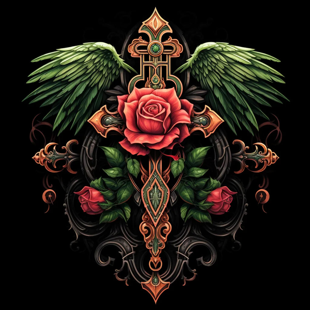 Green Wing Pink Rose Cross Diamond Art Kit