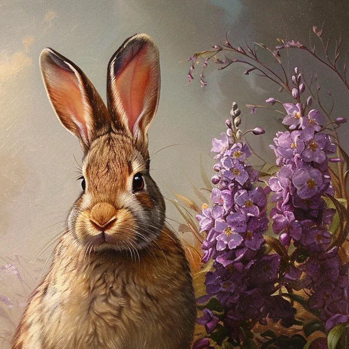 Tall Purple Flowers Rabbit Diamond Art Kit
