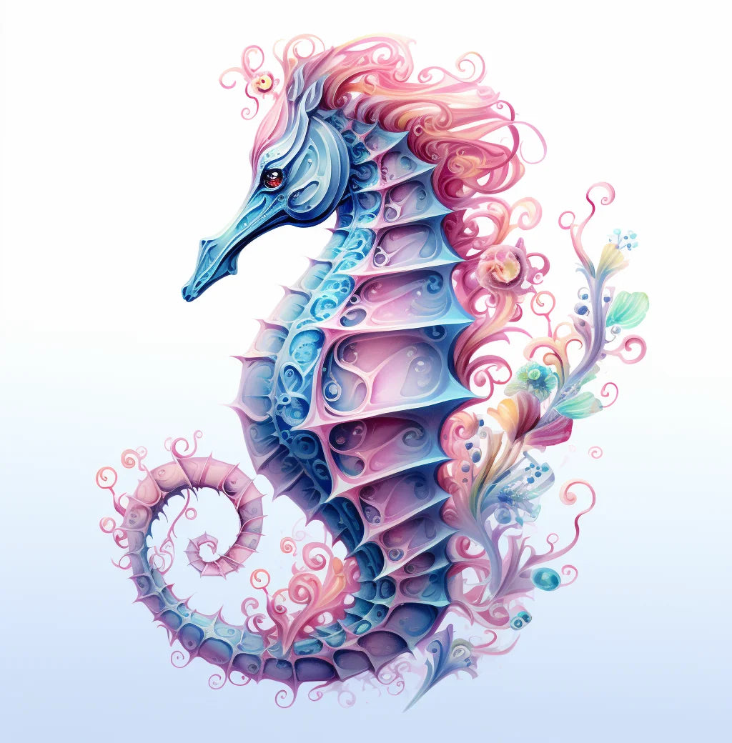 Blue Pink Abstract Seahorse Diamond Art Kit