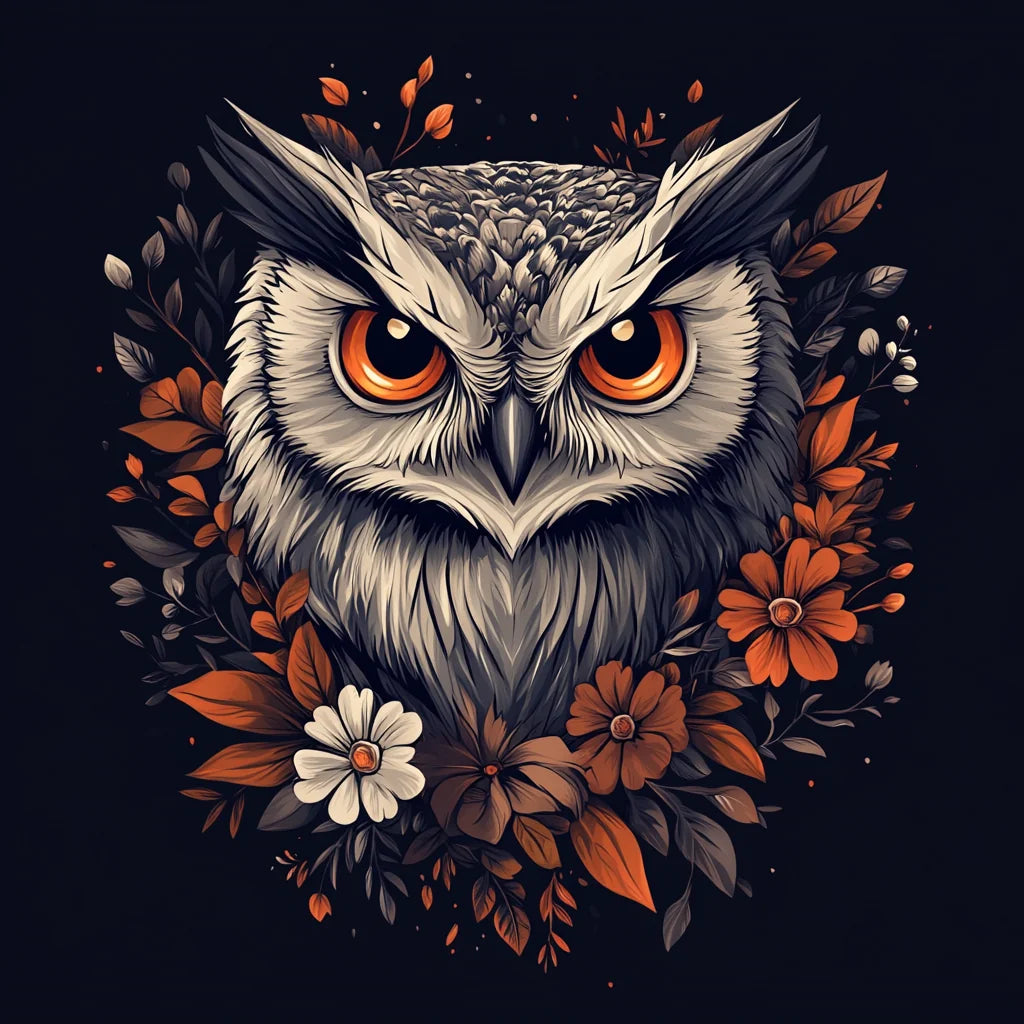 Brown Flower Eye Owl Diamond Art Kit