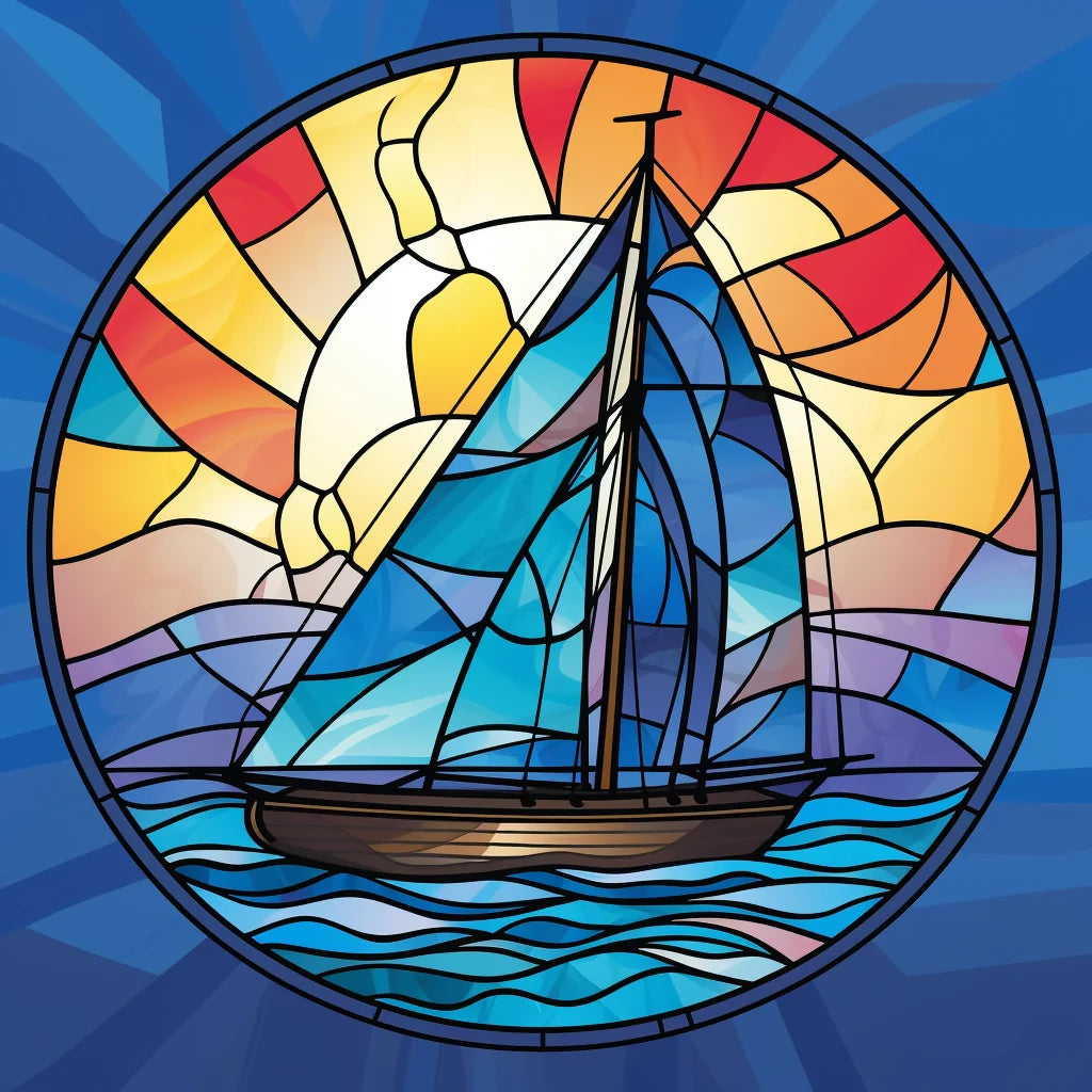 Blue Sail Abstract Sailboat Diamond Art Kit