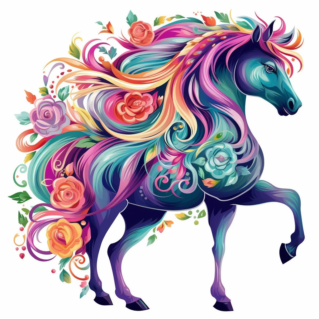 Abstract Stroke Horse Flowers Diamond Art Kit