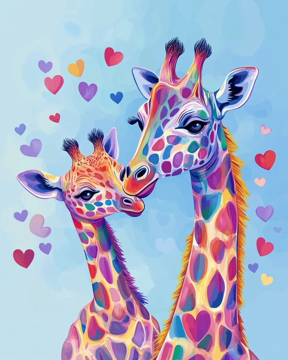 Colorful Hearts And Giraffes Diamond Art Kit
