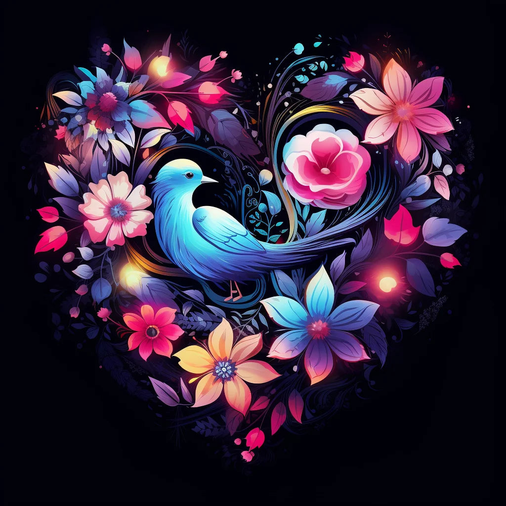 Bluebird Center Flower Heart Diamond Art Kit