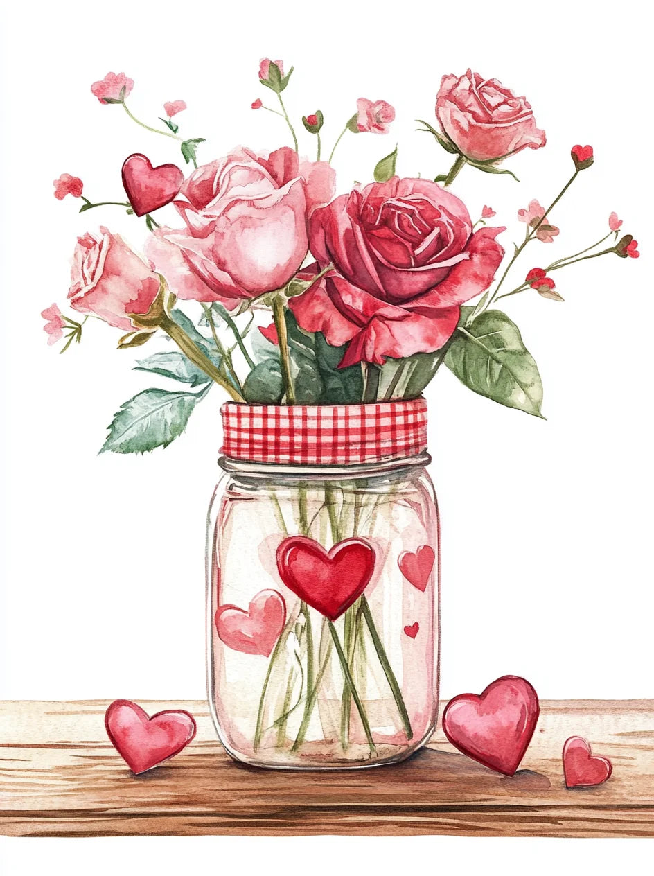 Mason Jar Of Roses Diamond Art Kit