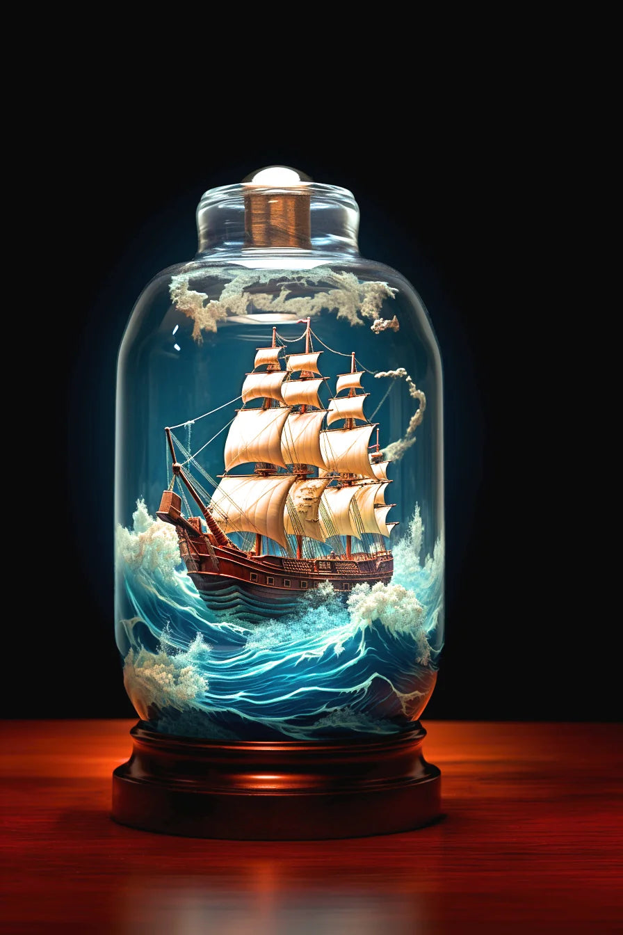 Wood Table Ship In A Bottle Diamond Art Kit