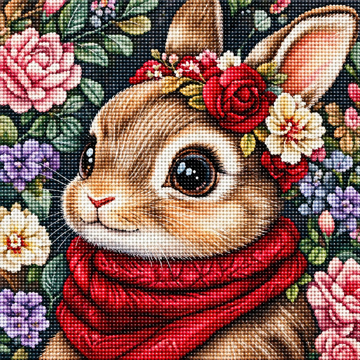 Burgundy Scarf Rabbit Diamond Art Kit
