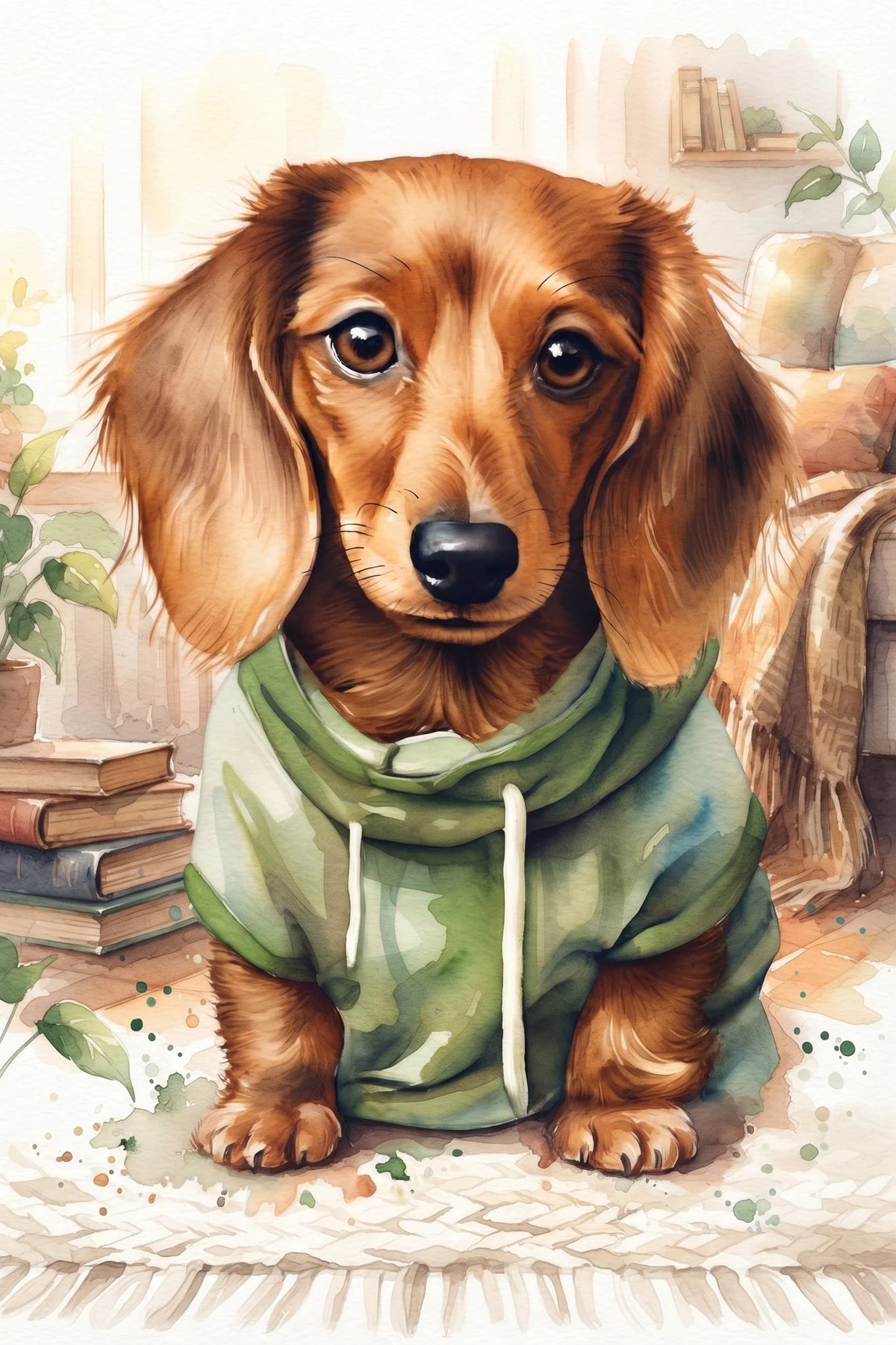 Dachshund Green Hoodie Diamond Art Kit