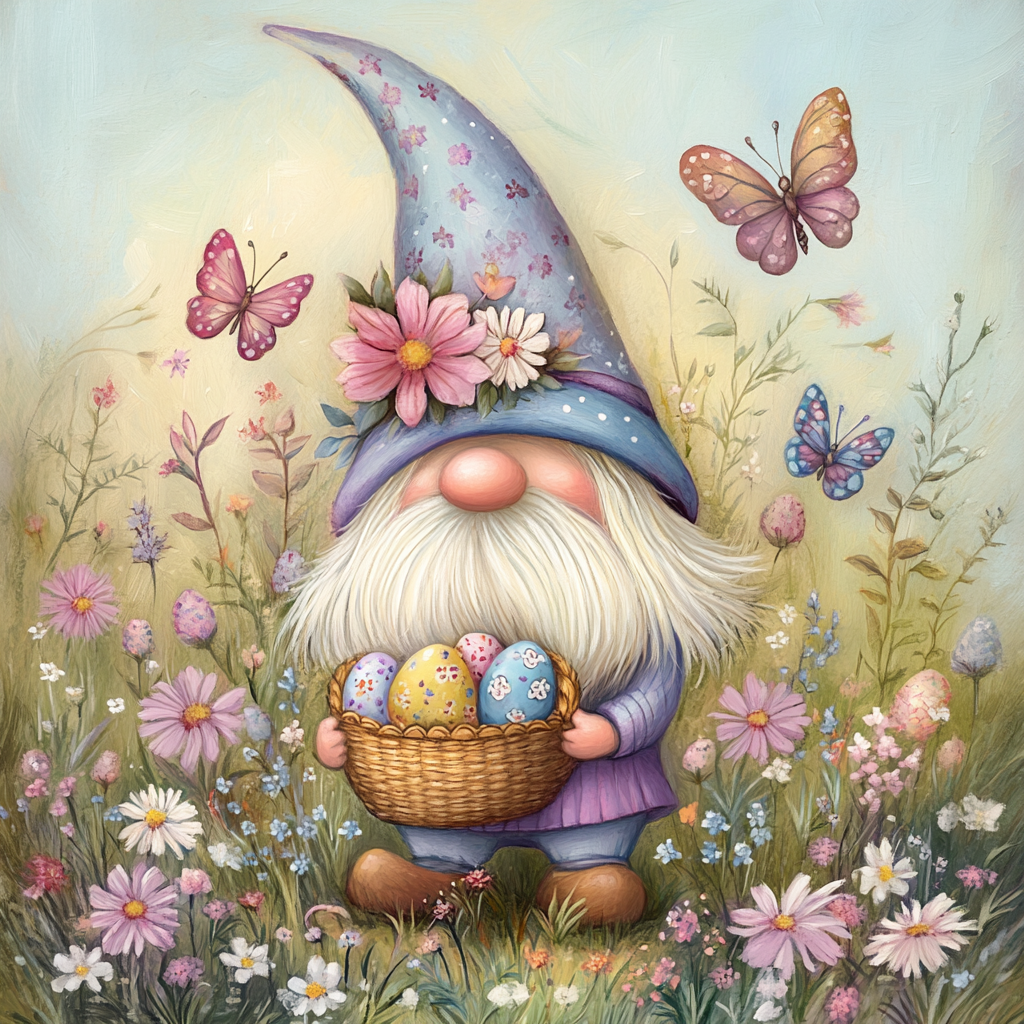 Easter Basket Gnome and Butterflies Diamond Art Kit