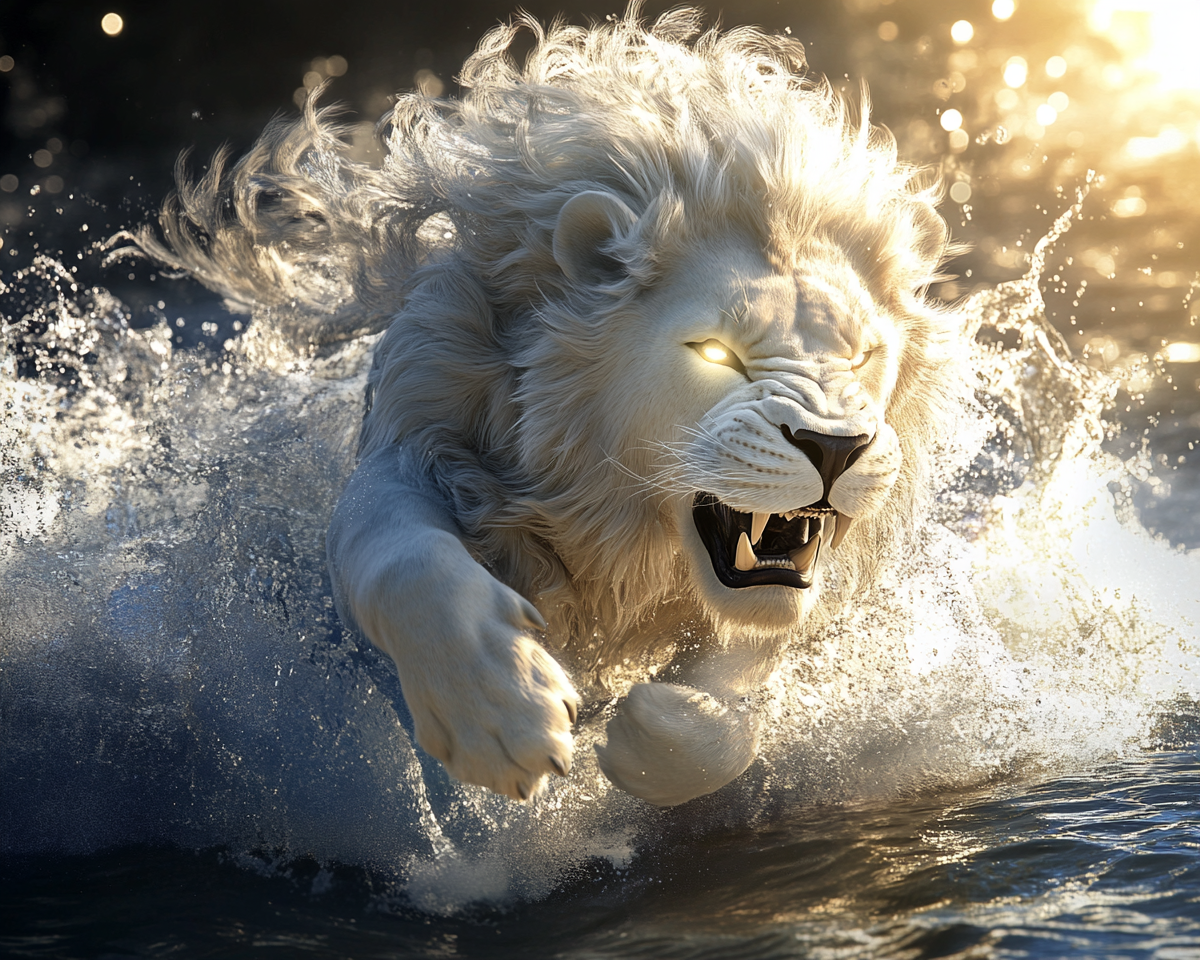 Roaring White Lion Wave Diamond Art Kit